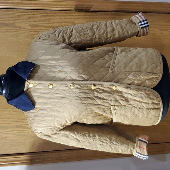 Burberry tan quilted cotton jacket coat nova check flip cuff and collar reverse - Picture 1 of 14